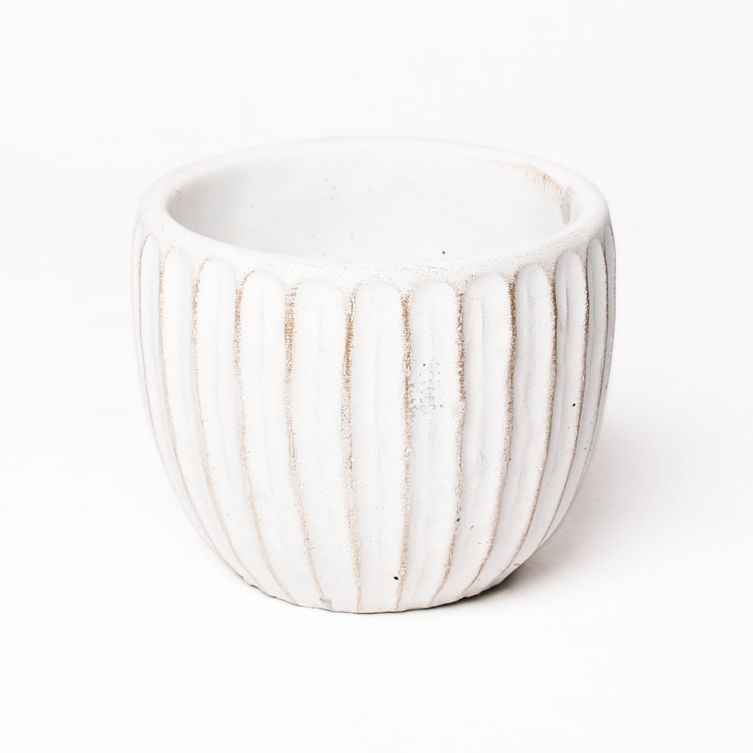 white ribbed plant pot Sweet Garden Gifts Cement Sanded White Planter